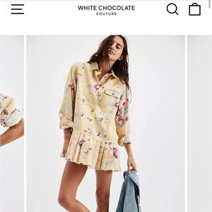 Free People Connor Floral Print Shirt mini Dress in Yellow